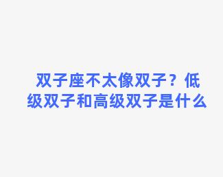 双子座不太像双子？低级双子和高级双子是什么