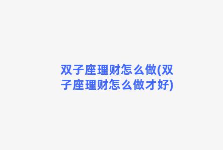 双子座理财怎么做(双子座理财怎么做才好)