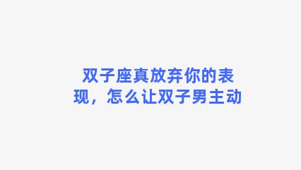 双子座真放弃你的表现，怎么让双子男主动