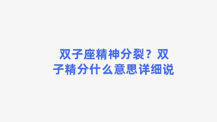 双子座精神分裂？双子精分什么意思详细说