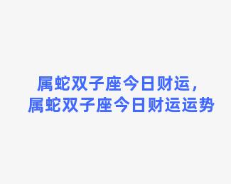 属蛇双子座今日财运，属蛇双子座今日财运运势